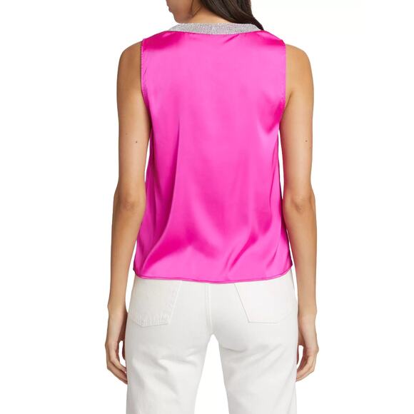 Generation Love Candice Crystal Top HOT PINK V-Neck Rhinestone Satin SMALL $215 - Picture 3 of 9
